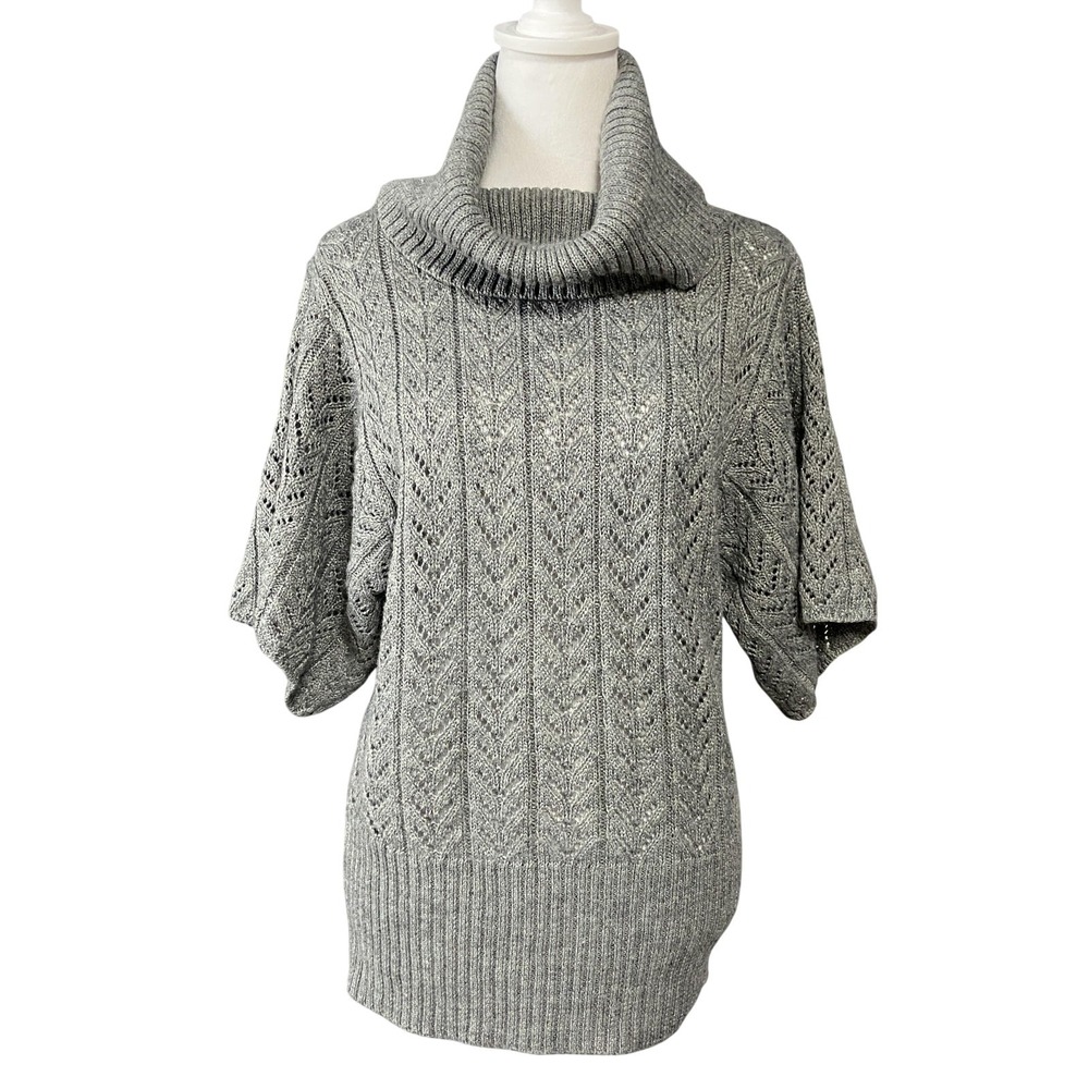 Berretti Sweater Tunic Womens S/M Gray Cowl Neck Dolman Short Sleeve Made Italy